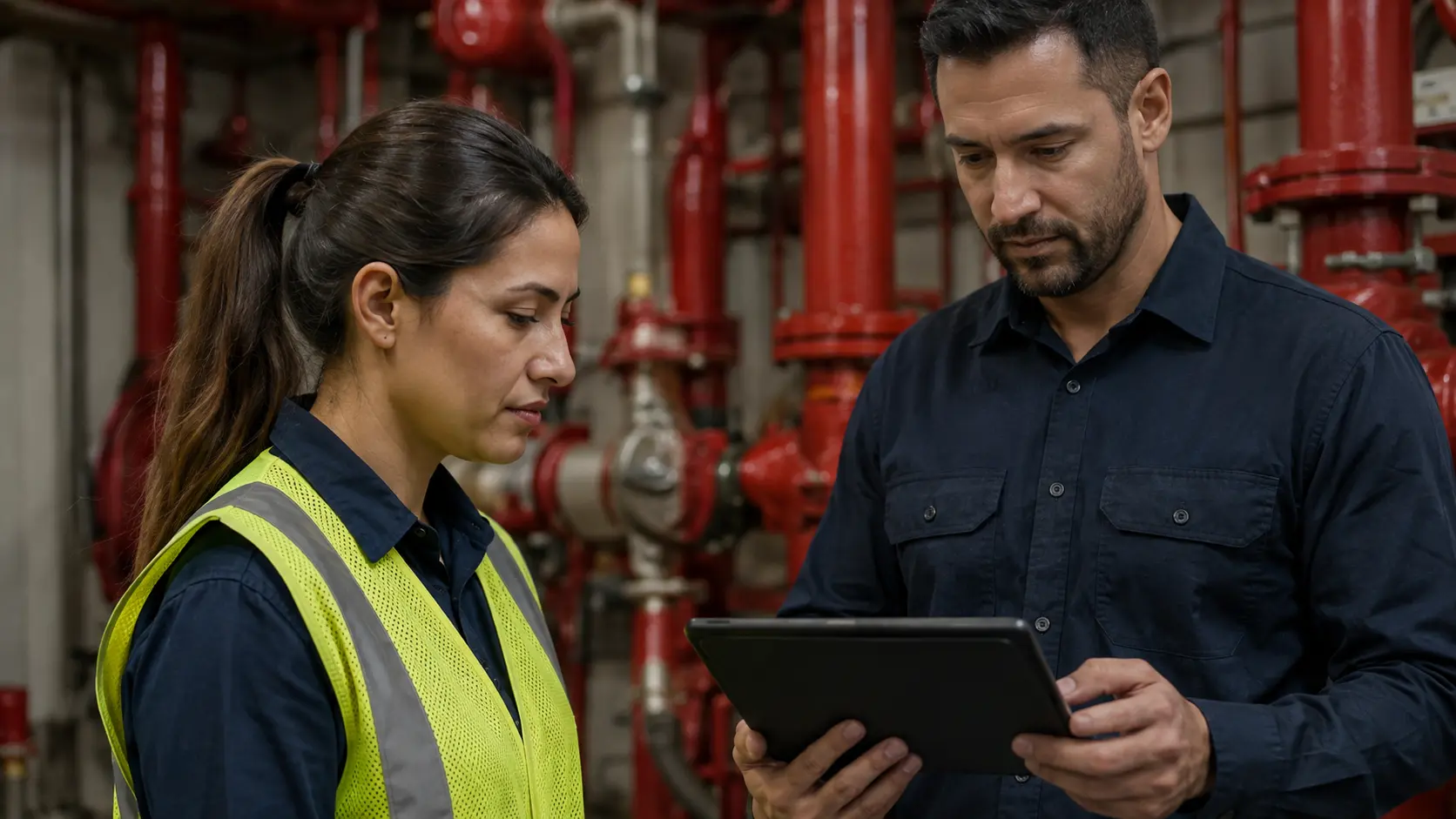 NovinX fire safety and WHS professionals assessing workplace requirements