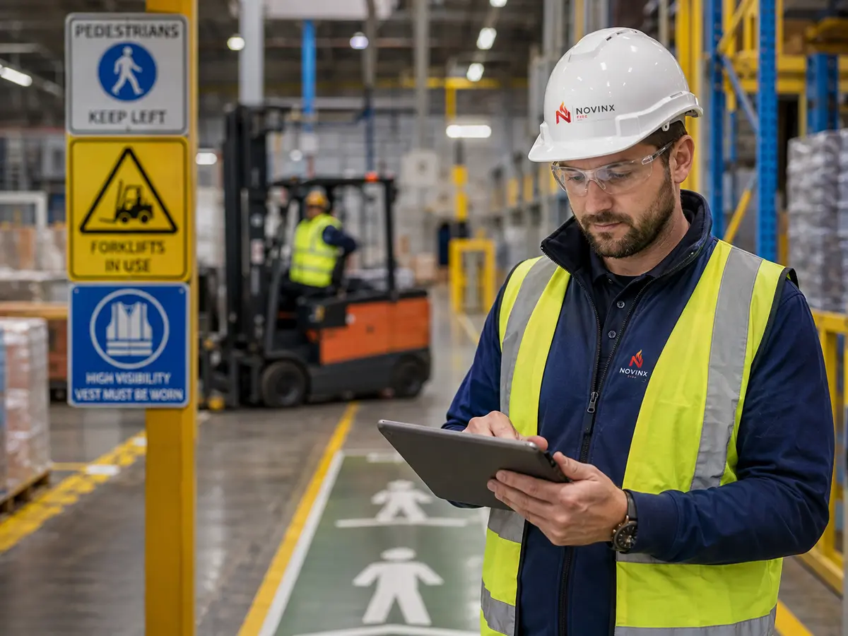NovinX WHS consultant conducting a workplace safety inspection