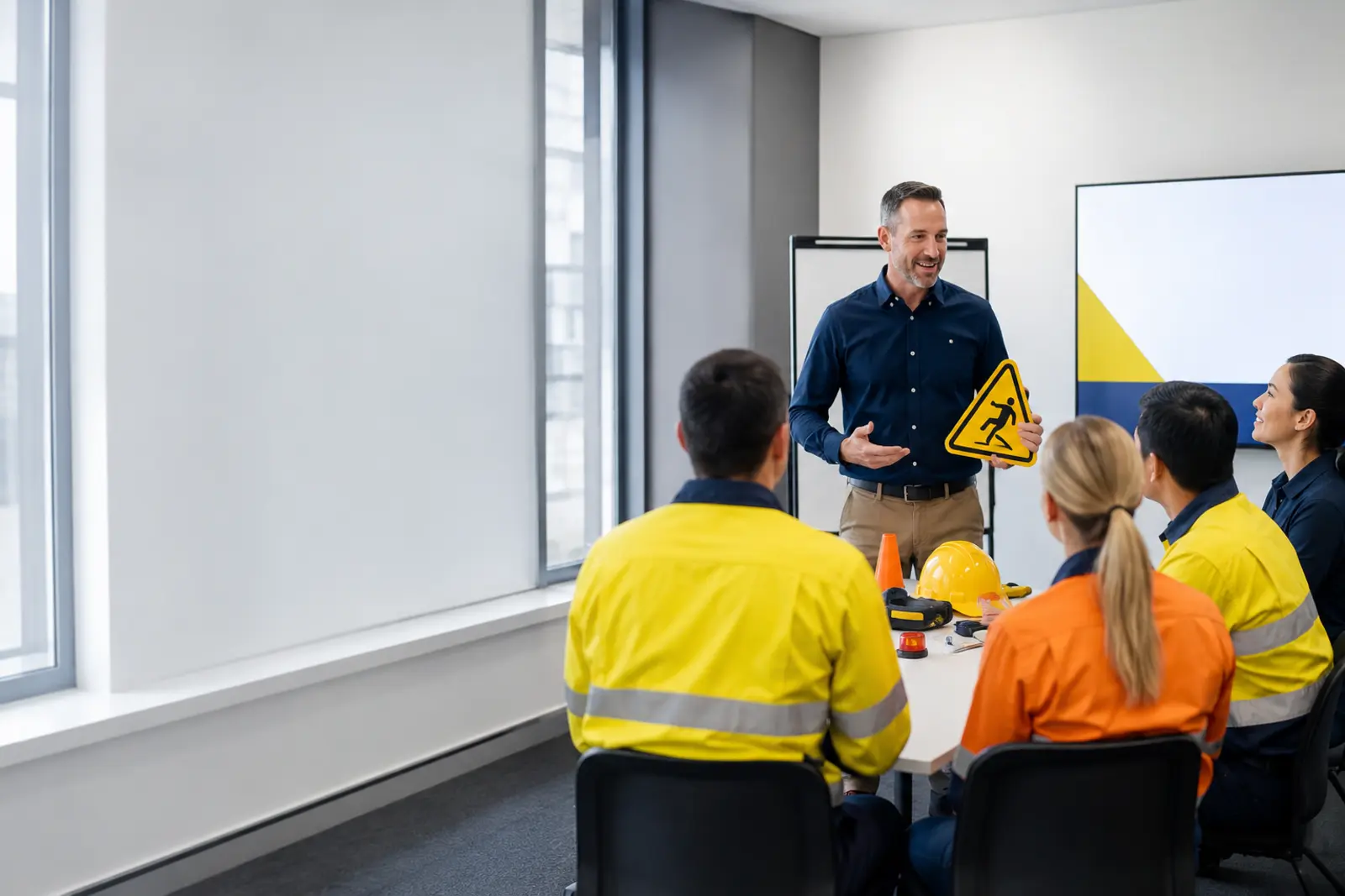 Trainer delivering an interactive workplace safety session to workers